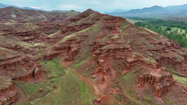 Red fairy chimneys shaped like formations that are millions of years old, Erzurum, Land of Red Fairies