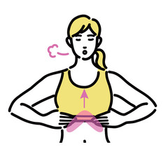 くびれ呼吸法で息を吐いている若い女性
