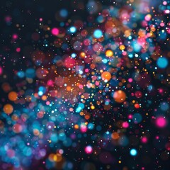 Flying particles and sprinkles background, exploding confetti, shiny shimmering carnival, glittering dust bokeh