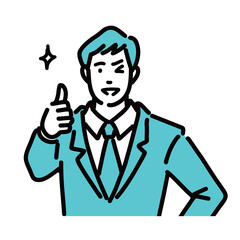 親指を立ててウインクをしているスーツ姿の男性
