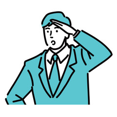 敬礼しているスーツ姿の男性
