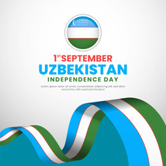 Uzbekistan National independence day greeting banner with waving national flag vector illustration