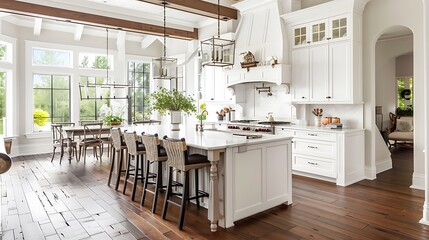 Kitchen with an island and breakfast bar 