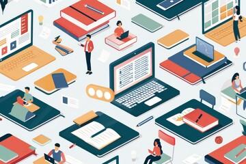 Fototapeta premium Illustration of Modern Office Equipment Featuring Smart Devices and Technological Innovations