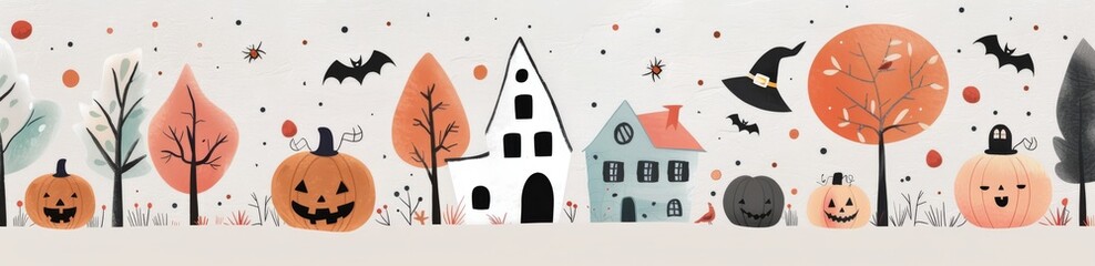 Fototapeta premium Watercolor Halloween Forest Scene