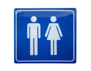 Blue restroom sign for men and women, symbolizing gender-neutral facilities, suitable for various public and private spaces.