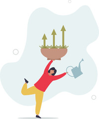 Grow business, growth or increase revenue income, personal development, growth mindset or investment profit, prosperity concept.flat design.illustration with people.