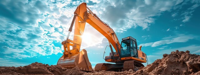 heavy machinery, excavator is digging the ground on construction site