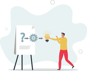 Problem solving skill, idea to solve difficulty challenge, process or procedure to fix problem, information to achieve goal concept,flat design.illustration with people.