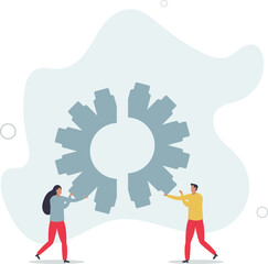 Business integration, partnership to get solution, connection or teamwork, work efficiency, optimization or organization concept,flat design.illustration with people.
