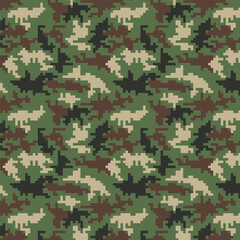 digital pixel camo military hunting pattern for fabric print and textile. seamless camouflage for garments, uniform, clothing, backgrounds and wallpapers.