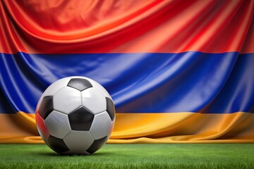 Naklejka premium Armenia flag with soccer ball. Football.