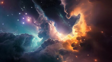 Fototapeta premium Vibrant Interstellar Nebula with Multicolored Clouds and Stars in Deep Space