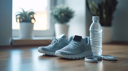 Fitness Shoes and Water Bottle Set for Exercise Sessions
