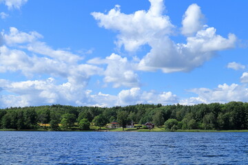 Swedish nature and summer day at a lake called Lejondalssjön. Upplands-Bro, Stockholm, Sweden. Landscape view.