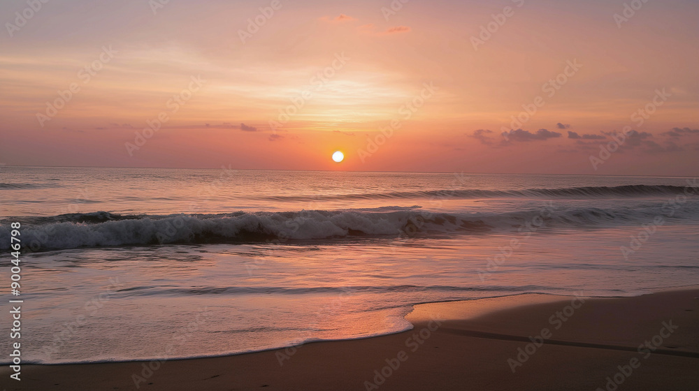 Poster Sunset, sunrise over the sea horizon