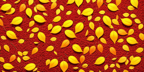 Colorful seasonal autumn background pattern, Vibrant carpet of fallen forest red, orange and yellow leaves.