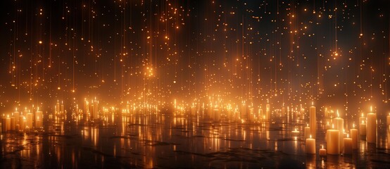 A large number of candles in the shape of an graph, candle lights, beige tones, dark background