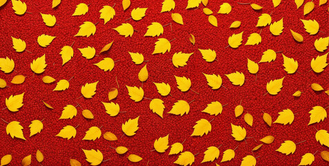 Colorful seasonal autumn background pattern, Vibrant carpet of fallen forest red, orange and yellow leaves.