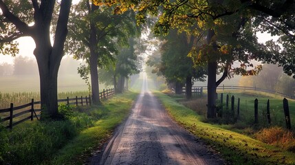 Fototapeta premium Wide view of a peaceful country road. 