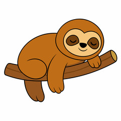 Cartoon sloth sleeping on tree branch vector art illustration