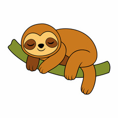 Cartoon sloth sleeping on tree branch vector art illustration