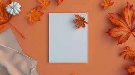 Obraz premium White Paper With Autumn Leaves On Peach Background