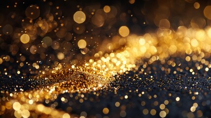 Golden Glitter Abstract Background: A shimmering path of golden glitter on a black backdrop, creating a mesmerizing abstract background with a luxurious feel.