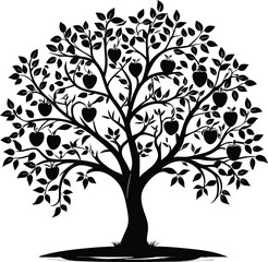 Black and white apple tree silhouette
