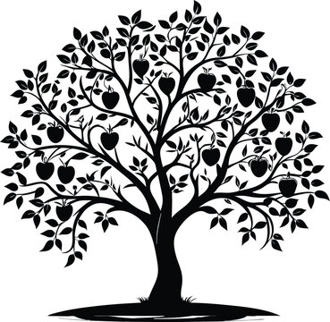 Black and white apple tree silhouette