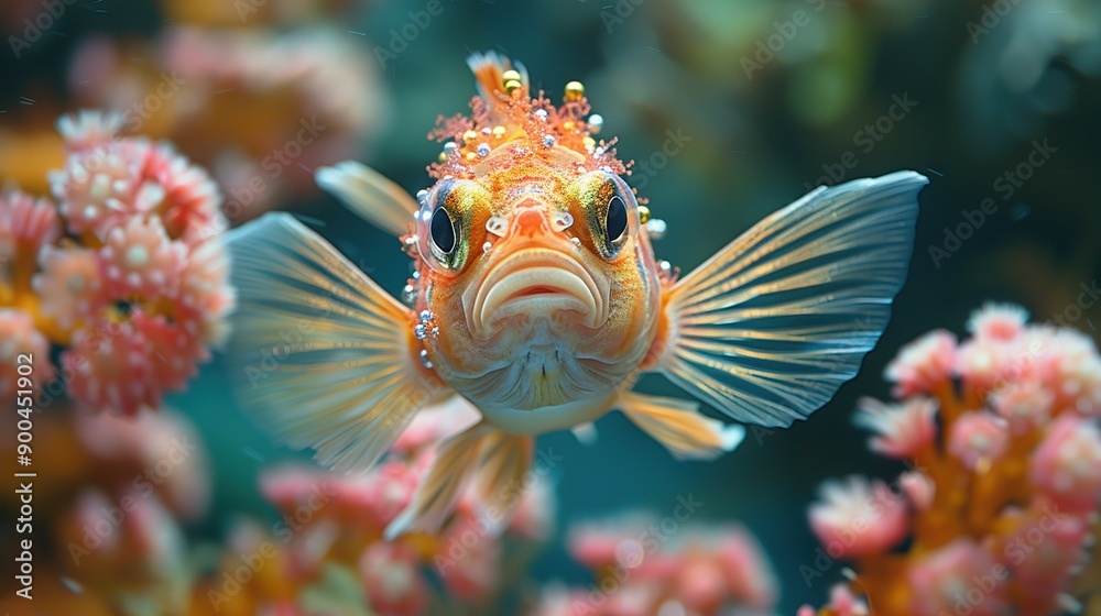 Sticker A Curious Fish in a Coral Reef