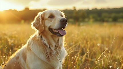 Golden Retriever in a Field of Grass