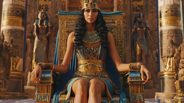 Portrait of a beautiful woman princess in traditional Egyptian clothing in an ancient Egyptian temple. Cleopatra or Nefertiti Queen of Egypt
