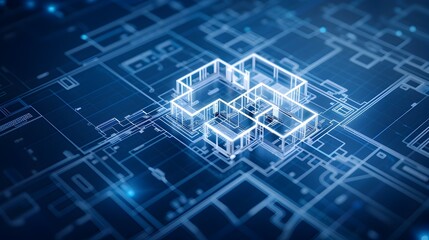 Fototapeta premium Futuristic Holographic Blueprint for Innovative Smart Building Construction