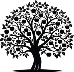Black and white apple tree silhouette