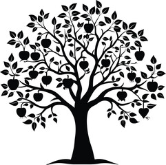 Black and white apple tree silhouette