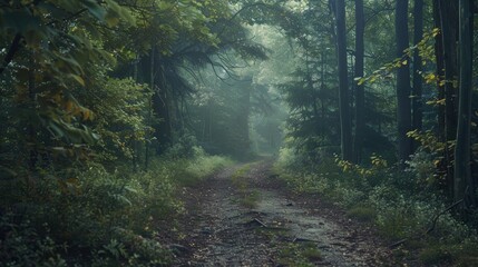 Obraz premium Wide shot of a peaceful forest path. 