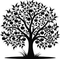 Black and white apple tree silhouette