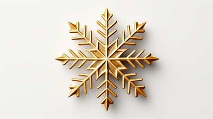 Golden snowflake on white background.