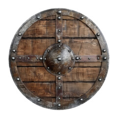 Fototapeta premium Detailed Wooden Shield With Metal Accents, Showcasing Craftsmanship and Historical Significance