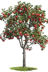 Fototapeta premium A full-grown apple tree with ripe red apples hanging from the branches