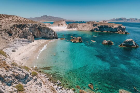 Aerial view of el tecolote beach in baja california sur, using drones for stunning perspectives