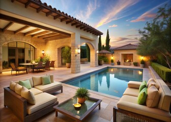 Fototapeta premium mediterranean pool and outdoor living room