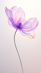Naklejka premium A delicate flower with translucent petals stands on its stem against a white background. Soft pastel colors and minimalism with high detail. generated AI