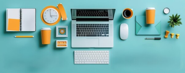 Ambition achievement flat design, top view, entrepreneurial theme, 3D render, Split-complementary color scheme