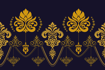 Gold damask floral seamless pattern, Damask vintage pattern design, Victorian Vintage seamless, luxury Damask.