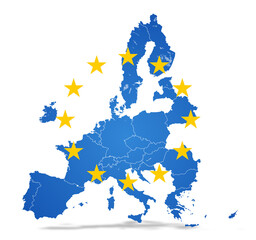 simplified map with borders of the European Union Europe EU and stars © wetzkaz