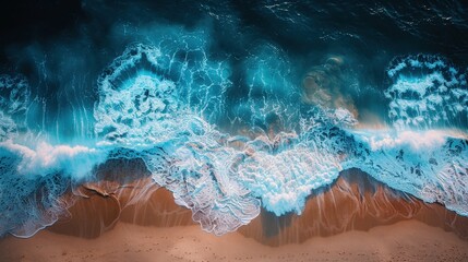 Fototapeta premium Majestic Ocean Waves Crashing onto a Sandy Beach
