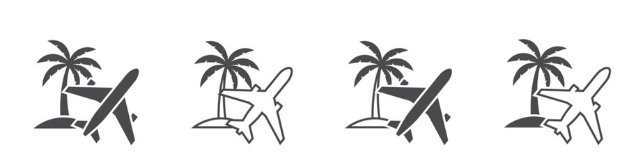 exotic vacation air travel. palm tree and plane icon set. isolated vector image for tourism design