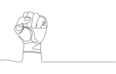 Happy Labour Day simple vector web banner. Hand, first and wrench. Lettering Labour Day. Minimalist background, banner, poster, Labour day one line drawing. Hand continuous drawn celebration.